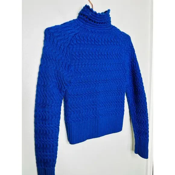 DREYDEN Cobalt Blue Knit 100% Merino Wool High Neck Dyer Sweater Size XS